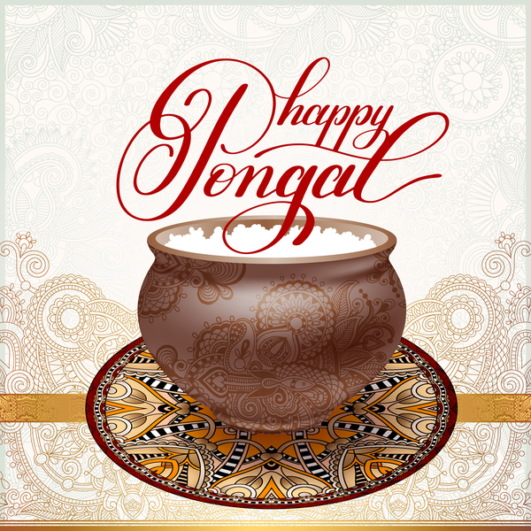 Happy pongal festival with decor floral vector material 03