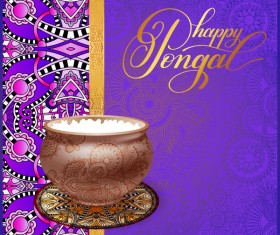 Happy pongal festival with decor floral vector material 04