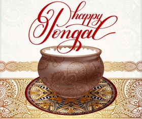 Happy pongal festival with decor floral vector material 06
