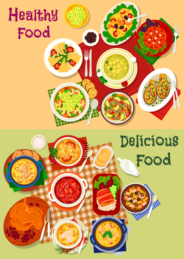 Healthy with delicious food vector template 02