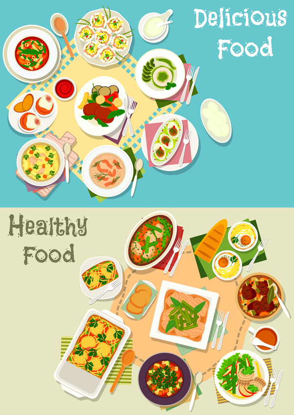 Healthy with delicious food vector template 03