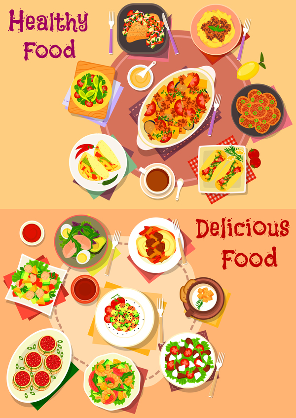 Healthy with delicious food vector template 04