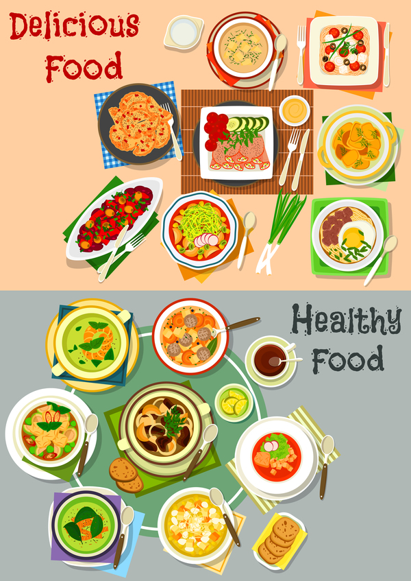 Healthy with delicious food vector template 05