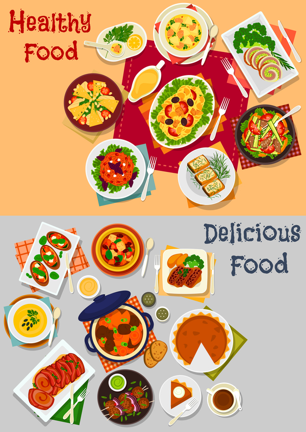 Healthy with delicious food vector template 06