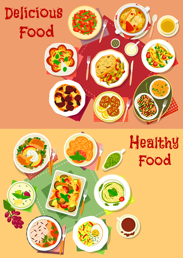 Healthy with delicious food vector template 07