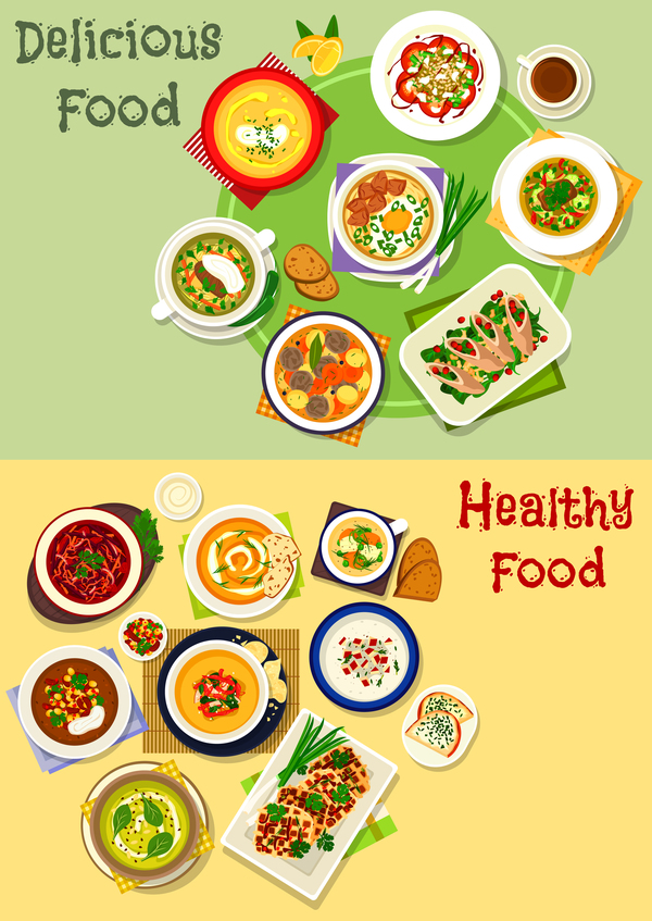 Healthy with delicious food vector template 08