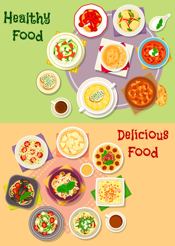 Healthy with delicious food vector template 09
