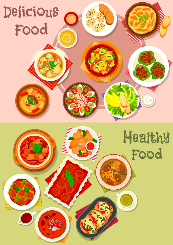Healthy with delicious food vector template 10