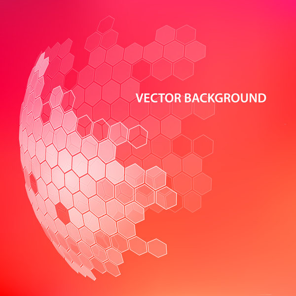 Hexagonal with spherical and red background 01