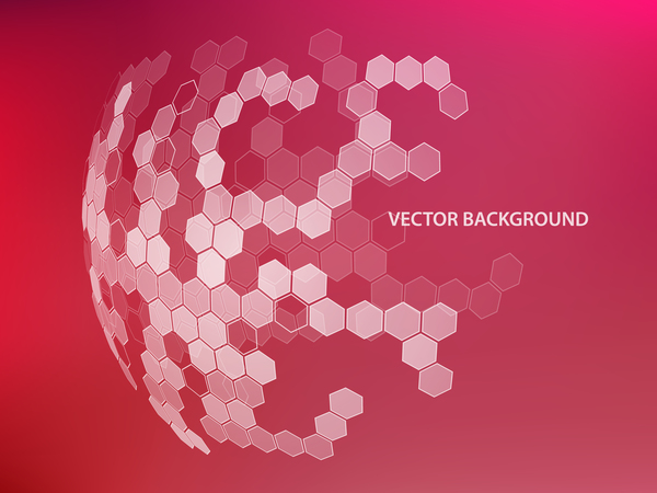 Hexagonal with spherical and red background 02