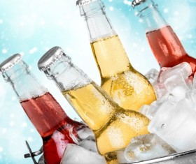 Ice cubes and beer in buckets Stock Photo 03