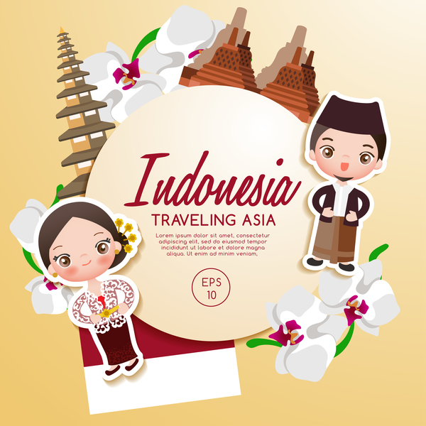 Indonesia travel cartoon template vector