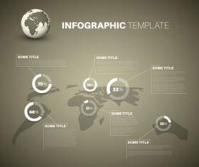 Infographic world map pie charts brown vector 02