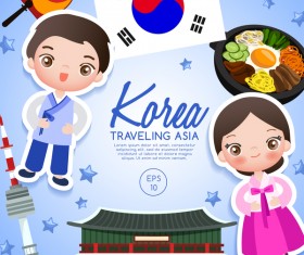 Korea travel cartoon template vector