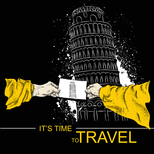 Leaning Tower of Pisa with travel template vector 01