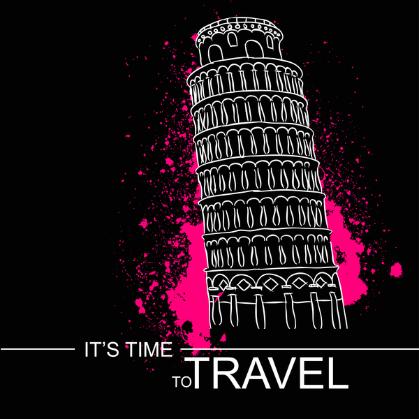 Leaning Tower of Pisa with travel template vector 02