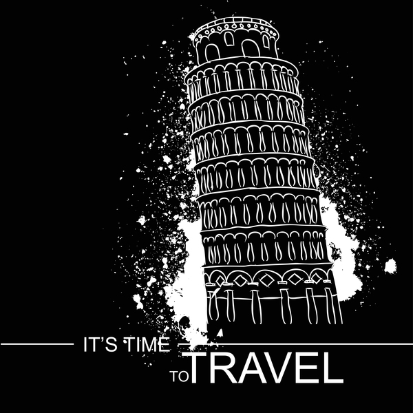 Leaning Tower of Pisa with travel template vector 03