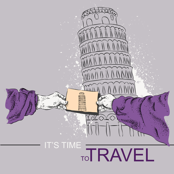 Leaning Tower of Pisa with travel template vector 04