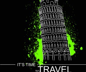 Leaning Tower of Pisa with travel template vector 05