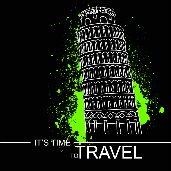 Leaning Tower of Pisa with travel template vector 05