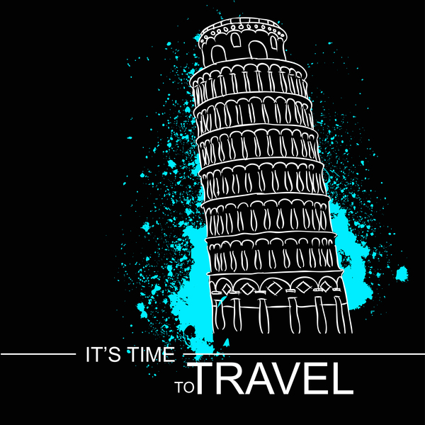 Leaning Tower of Pisa with travel template vector 06