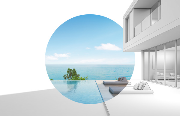 Luxury beach house with sea view pool in modern design Stock Photo 02