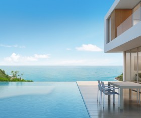 Luxury beach house with sea view pool in modern design Stock Photo 03