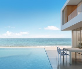 Luxury beach house with sea view pool in modern design Stock Photo 04