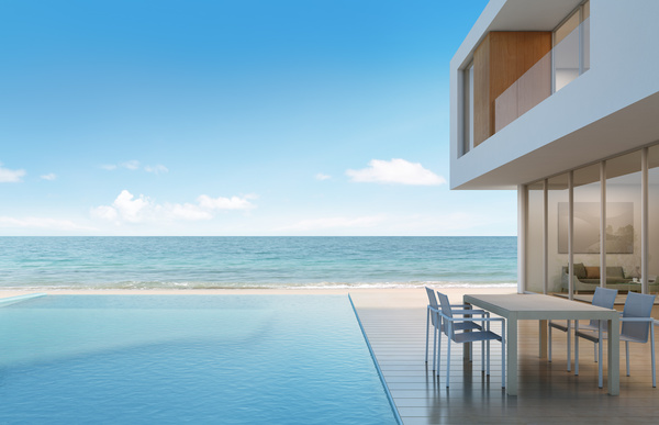 Luxury beach house with sea view pool in modern design Stock Photo 04