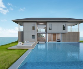 Luxury beach house with sea view pool in modern design Stock Photo 05