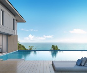 Luxury beach house with sea view pool in modern design Stock Photo 06