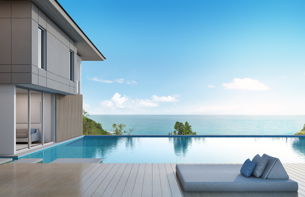 Luxury beach house with sea view pool in modern design Stock Photo 06