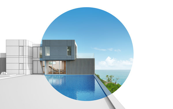 Luxury beach house with sea view pool in modern design Stock Photo 10