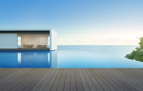 Luxury beach house with sea view pool in modern design Stock Photo 20