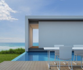Luxury beach house with sea view pool in modern design Stock Photo 21