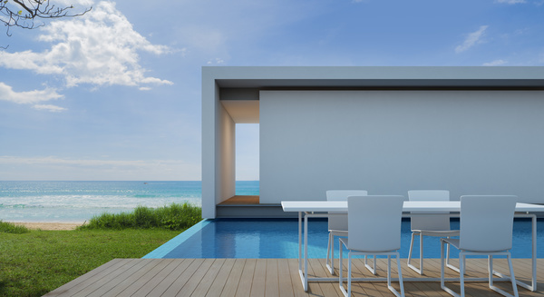 Luxury beach house with sea view pool in modern design Stock Photo 21