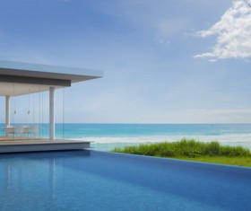 Luxury beach house with sea view pool in modern design Stock Photo 22