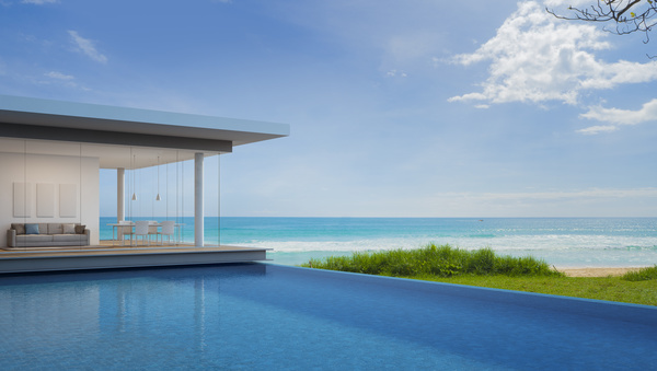 Luxury beach house with sea view pool in modern design Stock Photo 22