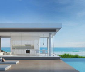 Luxury beach house with sea view pool in modern design Stock Photo 24