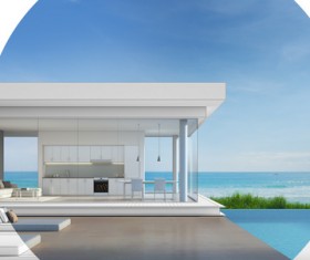 Luxury beach house with sea view pool in modern design Stock Photo 25