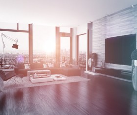 Modern bright and spacious living room Stock Photo