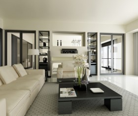 Modern loft with a kitchen and living room Stock Photo 02