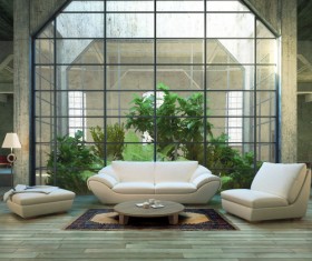 Modern loft with a kitchen and living room Stock Photo 07