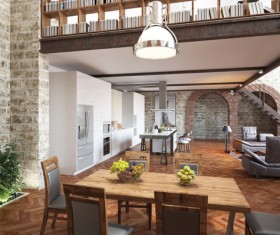 Modern loft with a kitchen and living room Stock Photo 09