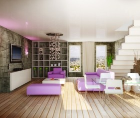 Modern loft with a kitchen and living room Stock Photo 17