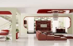 Modern loft with a kitchen and living room Stock Photo 19