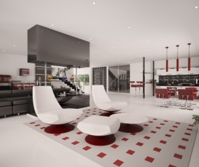 Modern loft with a kitchen and living room Stock Photo 20