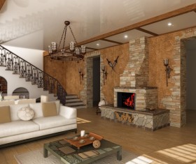 Modern loft with a kitchen and living room Stock Photo 23