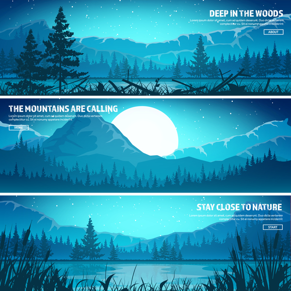 Nature landscape banners template vectors material 02 free download