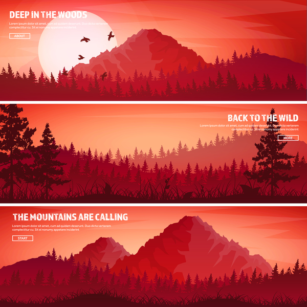 Nature landscape banners template vectors material 04